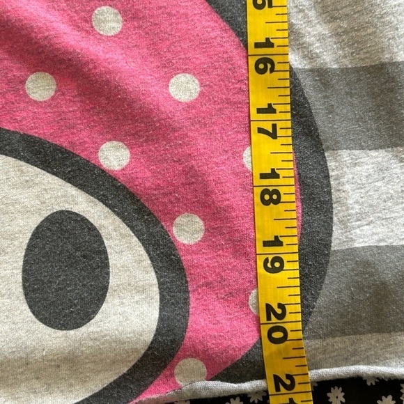 Hello Kitty Sanrio Roll Hem Long Sleeve Top Gray Stripe Pink Size Medium - Picture 8 of 10